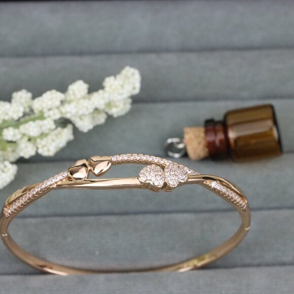 Rose Gold Heart Design Bangle with Sparkling CZ Accents, XPBL0448 - Picture 11 of 12